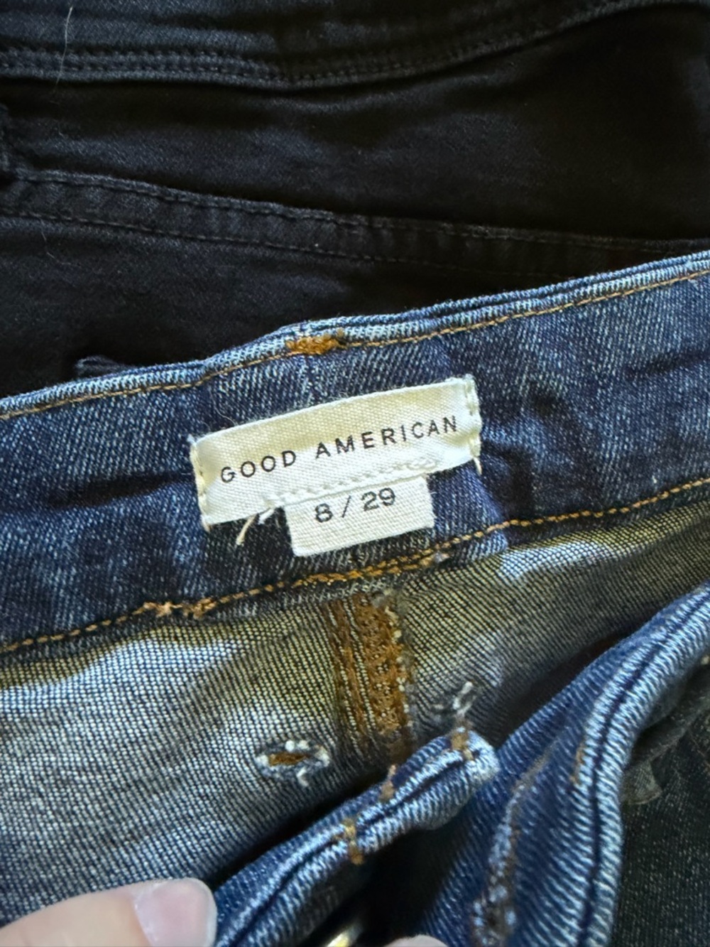 Good American Dark Blue Denim Jeans with Gold Stitching